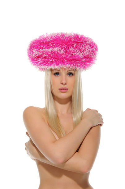 Beautiful woman in pink hat - Foto, afbeelding