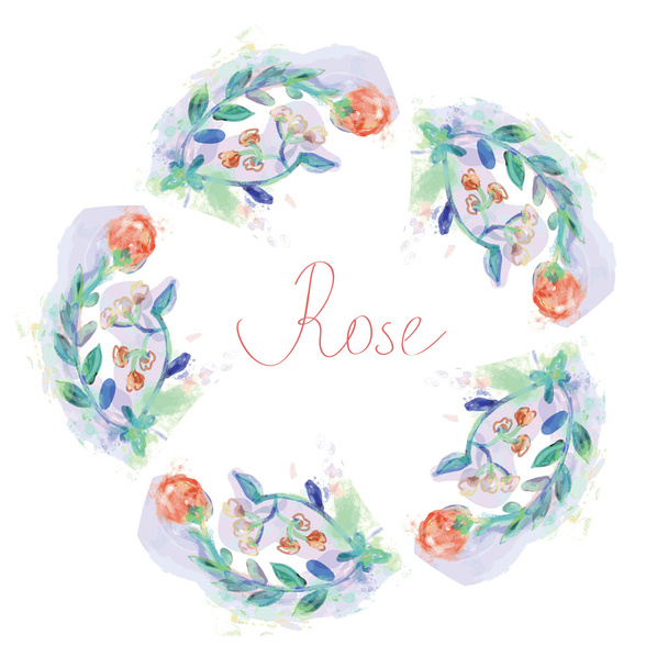 Floral circle frame with roses - watercolor style - Vector, Image