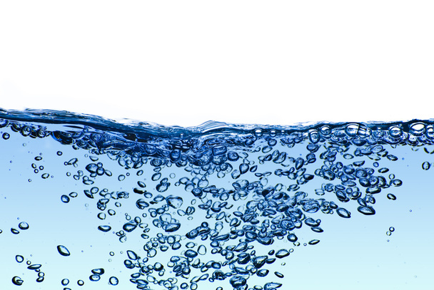 Isolated blue water splashing with bubbles and water drops - abs - Zdjęcie, obraz