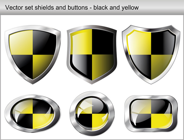 Vector illustration set. Shiny and glossy shield and button with - Vector, Image