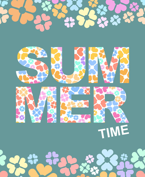 Summer time graphic illustration with flowers. Vector background - Vector, Imagen