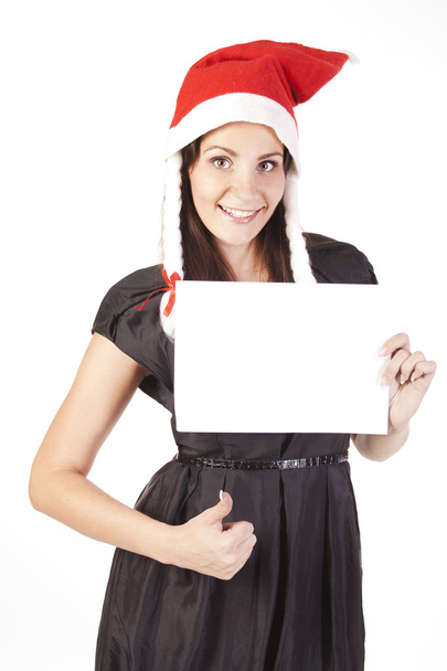 Santa girl showing hand ok sign with a blank - Φωτογραφία, εικόνα