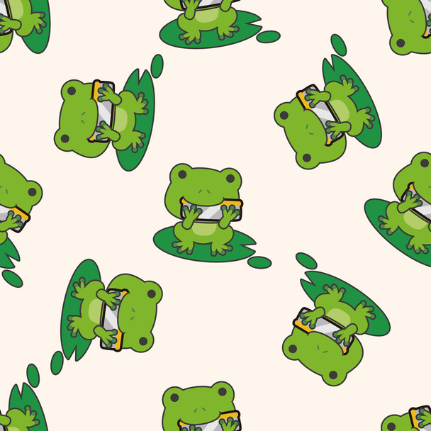 animal frog playing instrument cartoon , cartoon seamless pattern background - Vector, Image