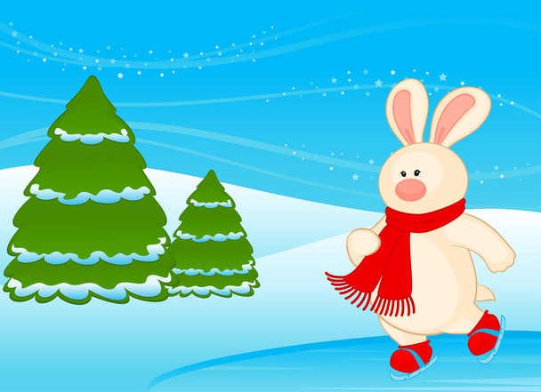 trochę kreskówka króliczek zabawka idzie na jazdę na łyżwach - Wektor, obraz