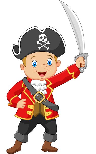 Cartoon captain pirate holding a sword - Vector, Image