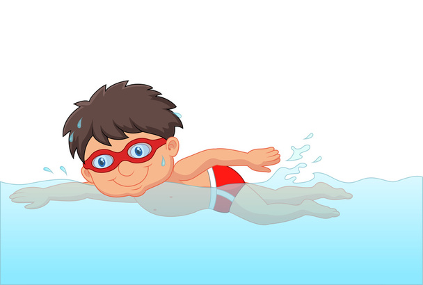 Cartoon little boy swimmer in the swimming pool - Vector, Image