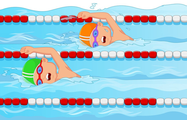 Giovane fumetto nuotatore in piscina
 - Vettoriali, immagini