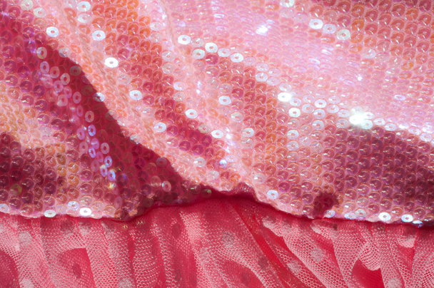 The texture of fabric lace with sequins on fabric background. Ma - Photo, Image