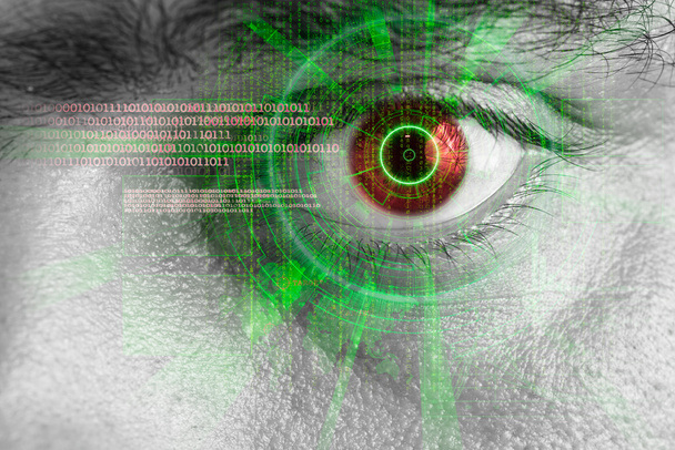 Representación de un ojo cibernético futurista con efecto de luz láser
 - Foto, Imagen
