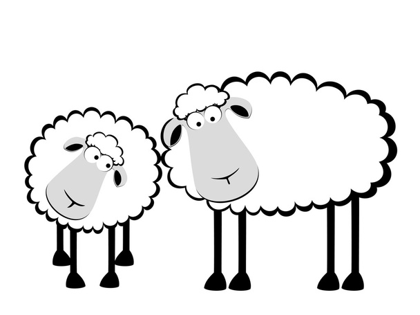 Vektor-Illustration zweier verliebter, lächelnder Schafe im Cartoon - Vektor, Bild