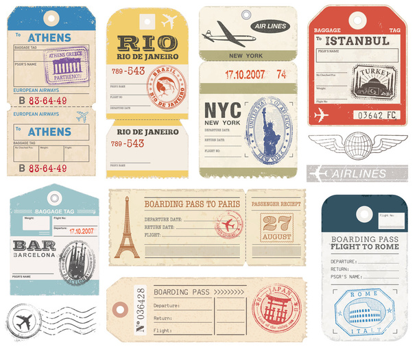 Vectorillustratie van grunge paspoort en tags - Vector, afbeelding