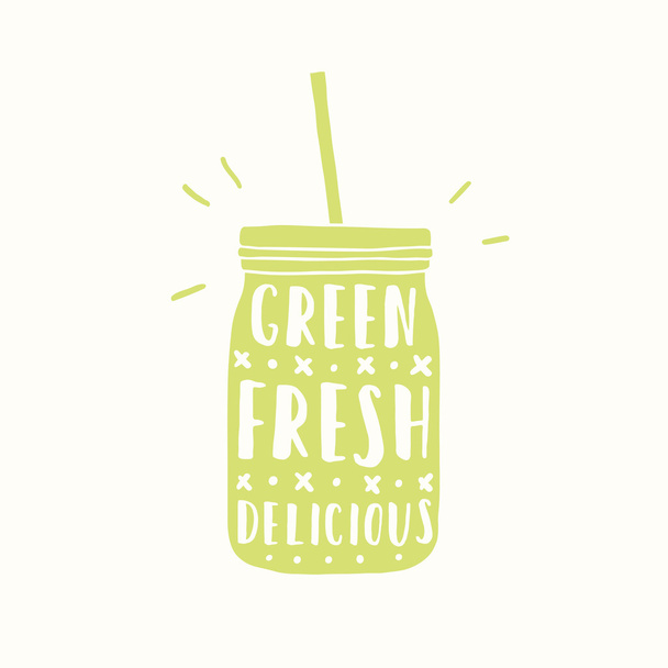 Green, fresh, delicious. Green jar silhouette. - Vettoriali, immagini
