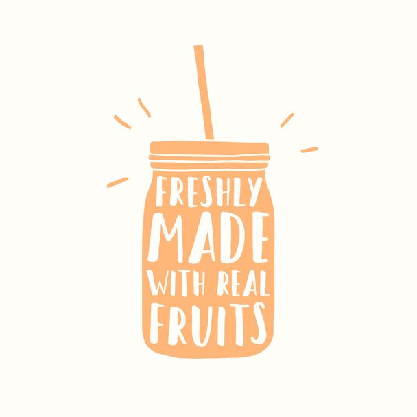 Freshly made with real fruits. Juice or smoothie cup to go - Vector, Image