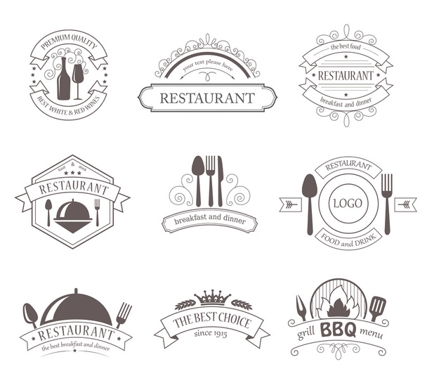 Set of Vintage Decorations Labels. Retro Style Design Frames for Restaurant, Barbecue, Food, Drink. - Vektori, kuva