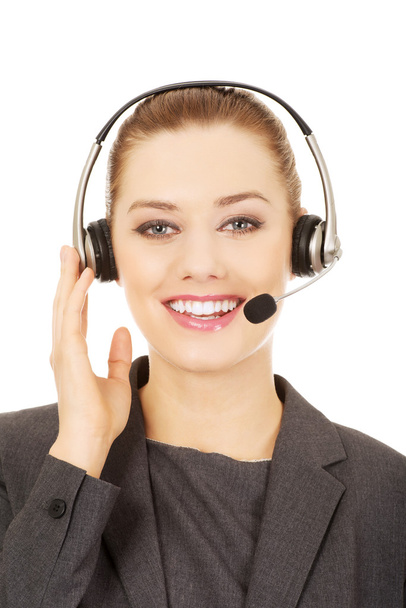 Cheerful support phone operator in headset. - Photo, image
