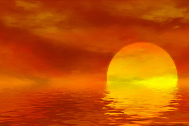 летний закат над океаном, золотое солнце, природа фон
  - Фото, изображение