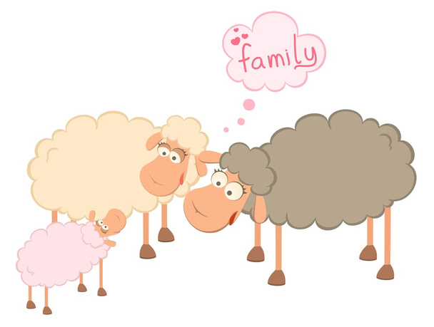 Familia de ovejas de dibujos animados
 - Vector, imagen