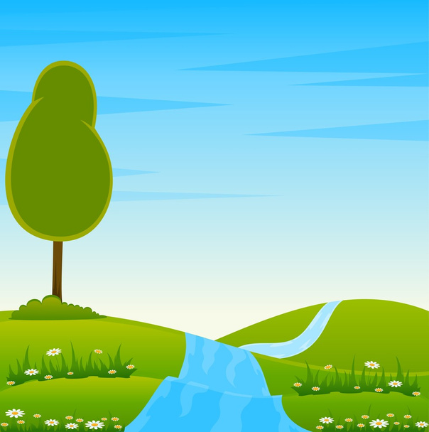 Країна Пейзаж з деревом і річкою
 - Вектор, зображення