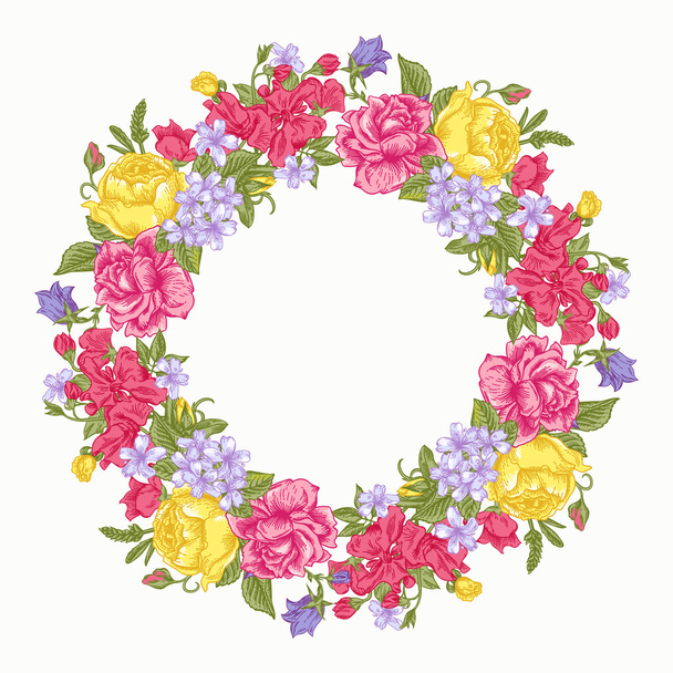 Floral round frame. - Vektor, kép