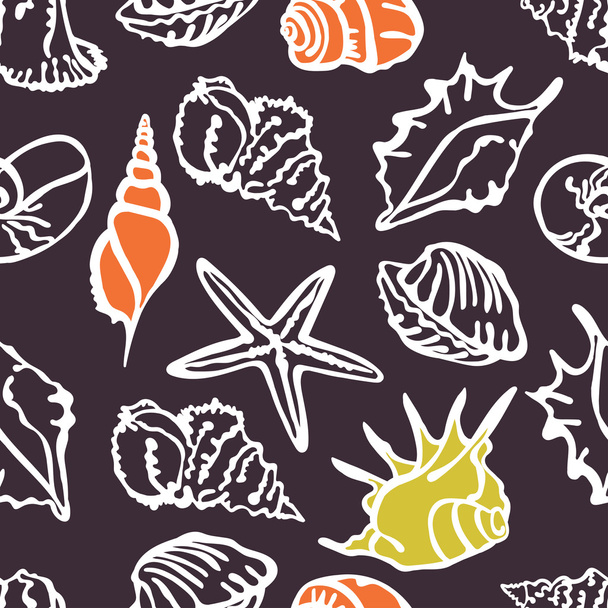 Sea Elements Composition. Group of sea shells. Background with seashells. Hand-drawing decoration. - Vecteur, image