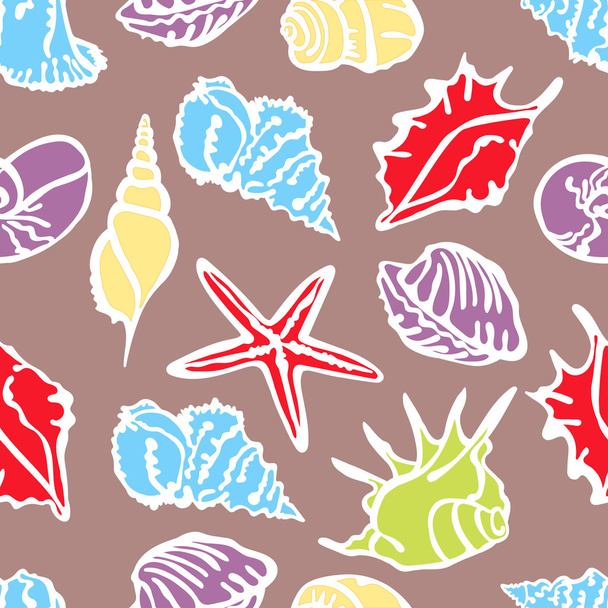Sea Elements Composition. Group of sea shells. Background with seashells. Hand-drawing decoration. - Διάνυσμα, εικόνα
