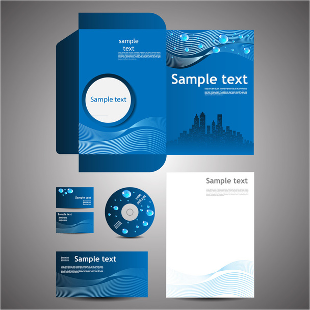 Eco Business Design Template Set: Business Card ,Disk, Note Paper, Folder, Envelope - ベクター画像