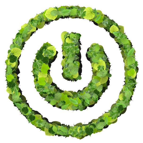 緑の葉から作られたエコのアイコンをオフにメディア コントロール. - 写真・画像