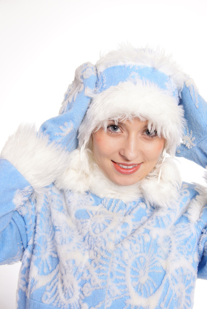 Snow maiden in hat - Φωτογραφία, εικόνα