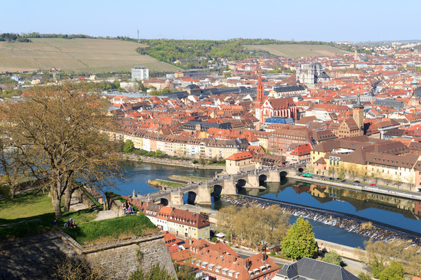 Historické město Würzburg s mostu Alte Mainbrucke, Německo - Fotografie, Obrázek