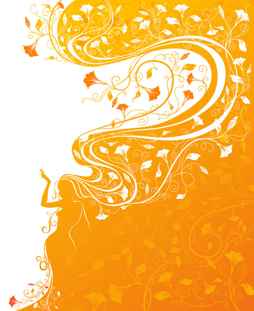Woman silhouette with flowers.  - Vector, imagen