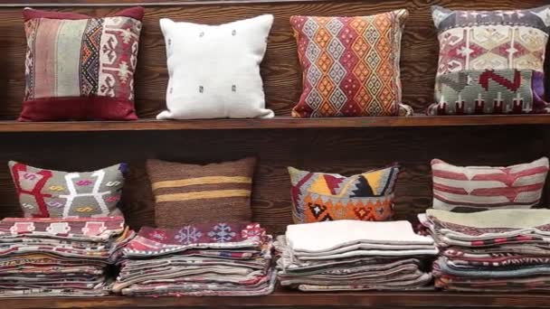 Colorful Turkish design cushions at Grand Bazaar in Istanbul - Footage, Video