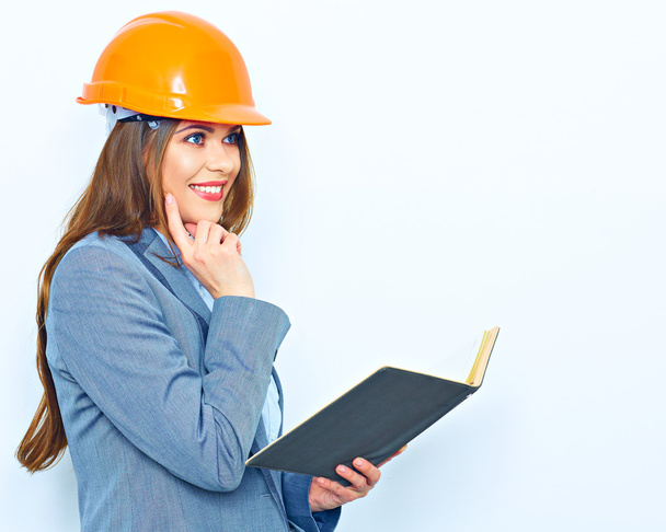 woman wearing building helmet - Фото, изображение