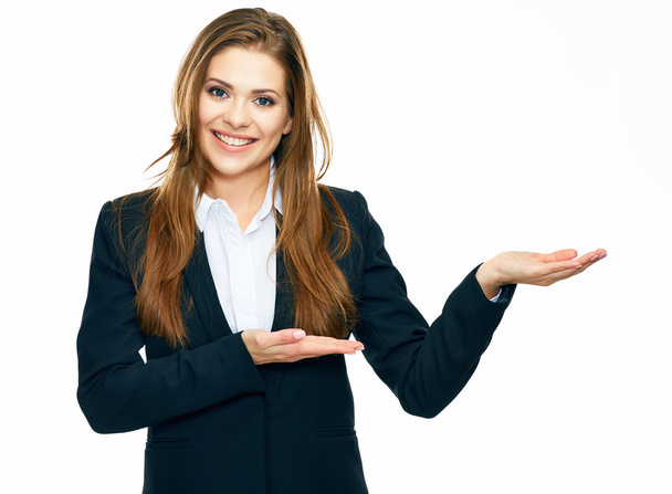 Smiling businesswoman showing copy space - Photo, Image