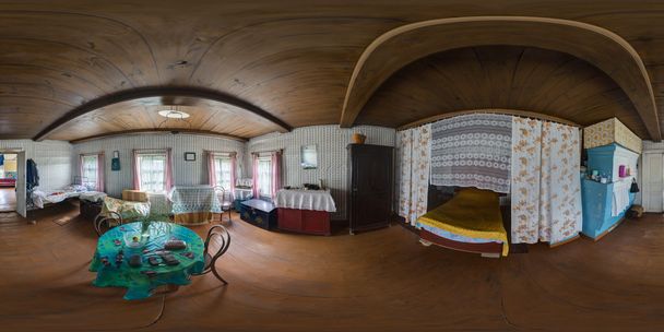 Old wooden house interior spherical panorama 1 - Photo, Image