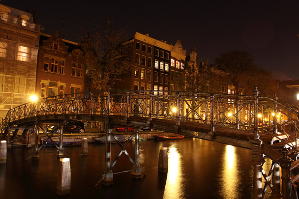 Amsterdam nocą, Holandia - Zdjęcie, obraz