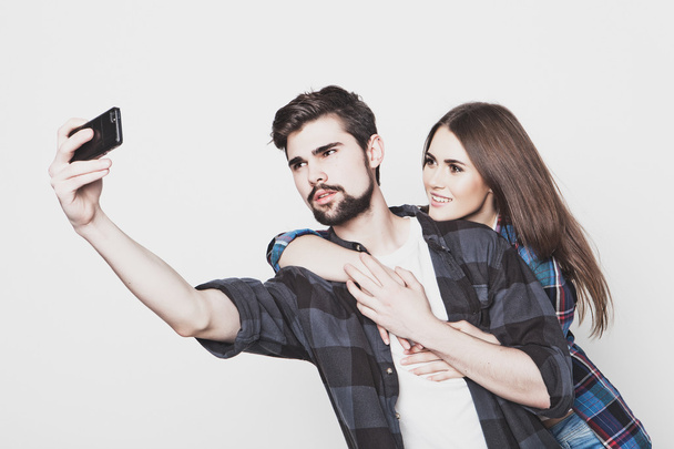 loving couple making selfie  - Foto, afbeelding