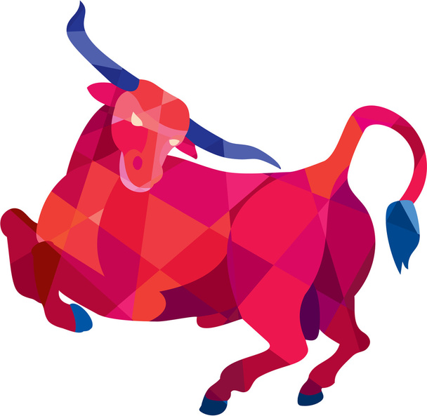 Texas Longhorn Bull Prancing Low Polygon - Vector, Image