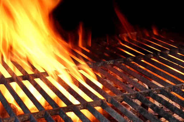 Hot Bbq Grill żeliwna i płonącego węgla zbliżenie tła - Zdjęcie, obraz