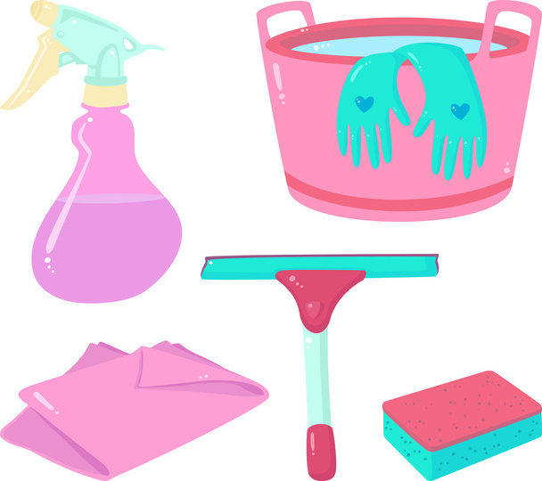 Ροζ σετ καθαρισμού - Διάνυσμα, εικόνα