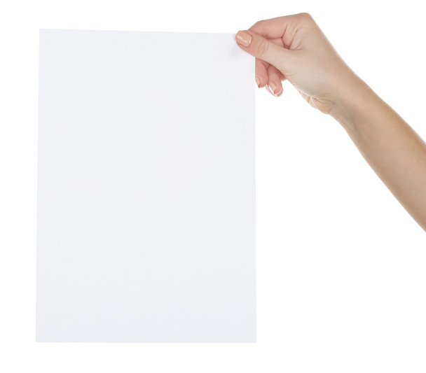 Hand holding blank card isolated on white - Foto, Imagem