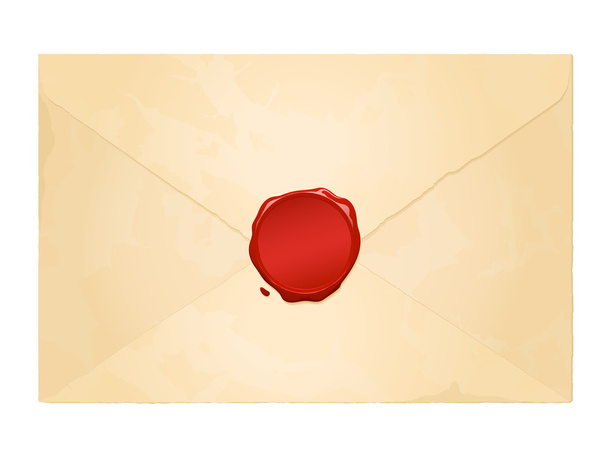 Aged vintage envelope with blank wax seal - Διάνυσμα, εικόνα