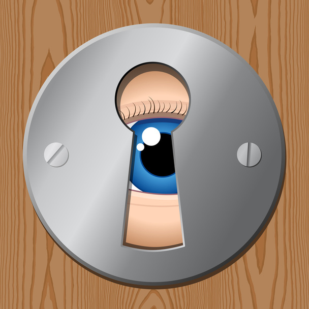 Eye looks through keyhole – peeping tom - Vector, Image