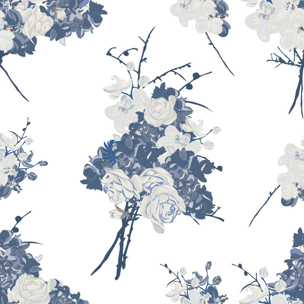 French bouquet blue seamless pattern - Vektor, Bild