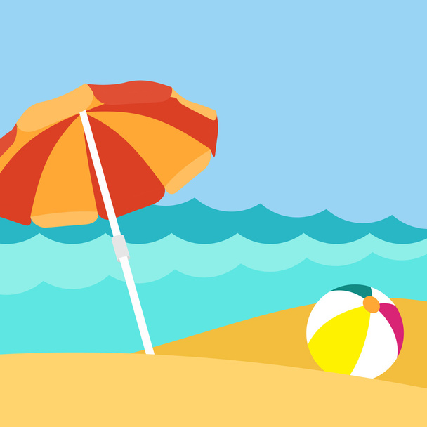 Widok morza na pięknej plaży z parasolem  - Wektor, obraz