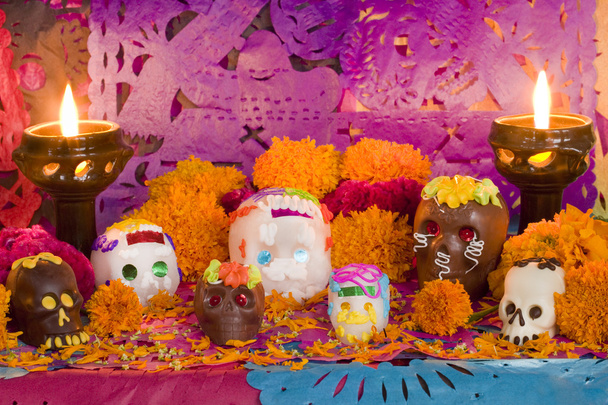 Mexican Day Of The Dead Altar Front View - Photo, Image