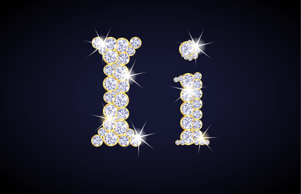 Буква "I" состоит из бриллиантов с золотой рамой. Полный набор алфавитов
. - Вектор,изображение