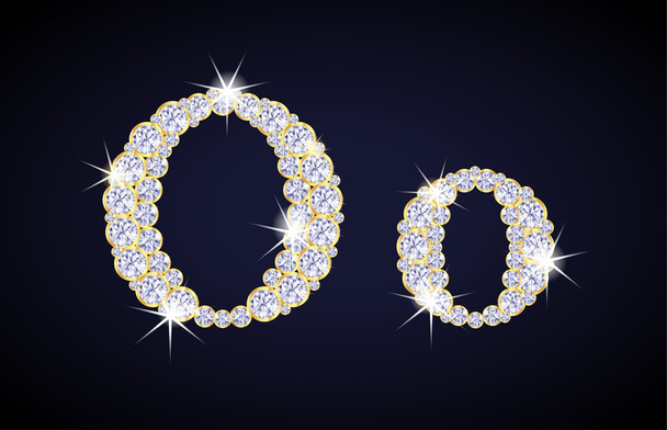 Letter "O" composed from diamonds with golden frame. Complete alphabet set. - Vector, Image