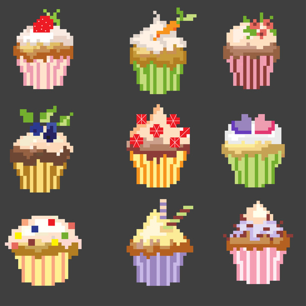 Pixel art cupcakes - Vector, afbeelding