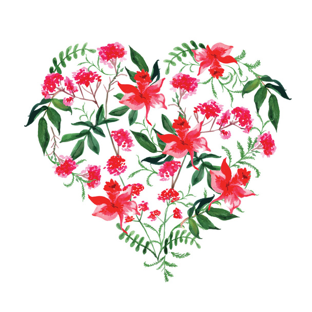 Aquarel wilde bloemen vector ontwerp hart - Vector, afbeelding