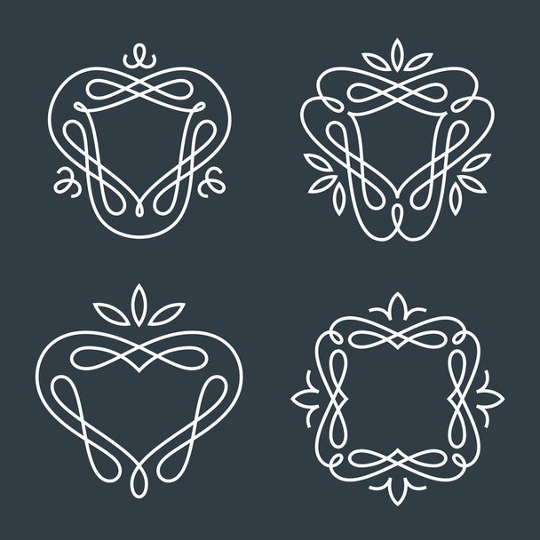 Set of simple line art monogram logo design - Vector, Image